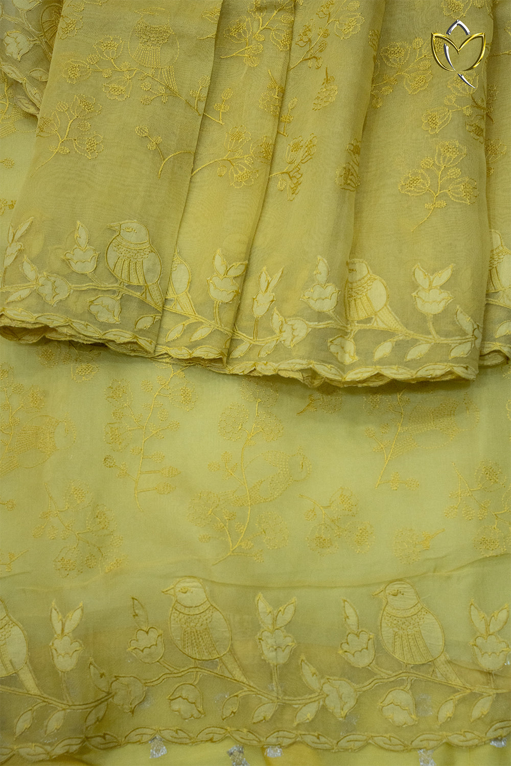 Organza Applique Work - Mustard Yellow