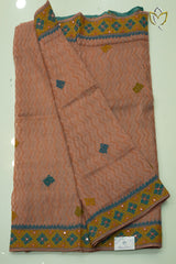 Pure Organza Kutch Work - Chocolate Brown