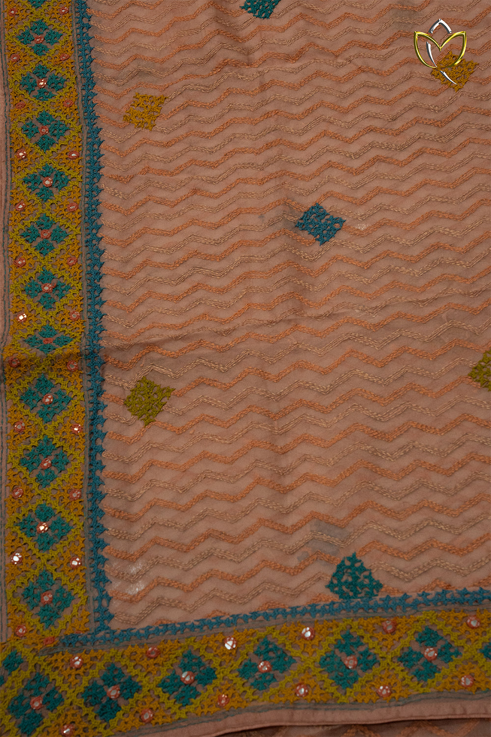 Pure Organza Kutch Work - Chocolate Brown