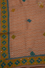 Pure Organza Kutch Work - Chocolate Brown