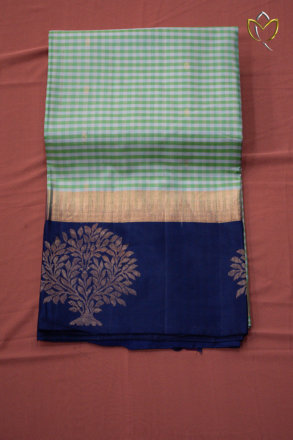 Lightweight Pattu - Olive Green & Navy Blue