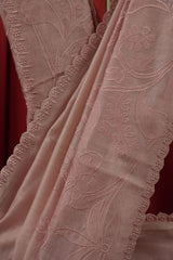 Chanderi Applique Work Saree - Blush Pink