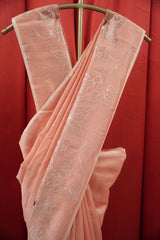 Chanderi Applique Work Saree - Peach