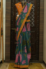 Cotton Kota Saree - Teal Color