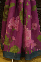 Cotton Kota Saree - Magenta with Teal Border