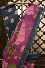 Cotton Kota Saree - Magenta with Teal Border