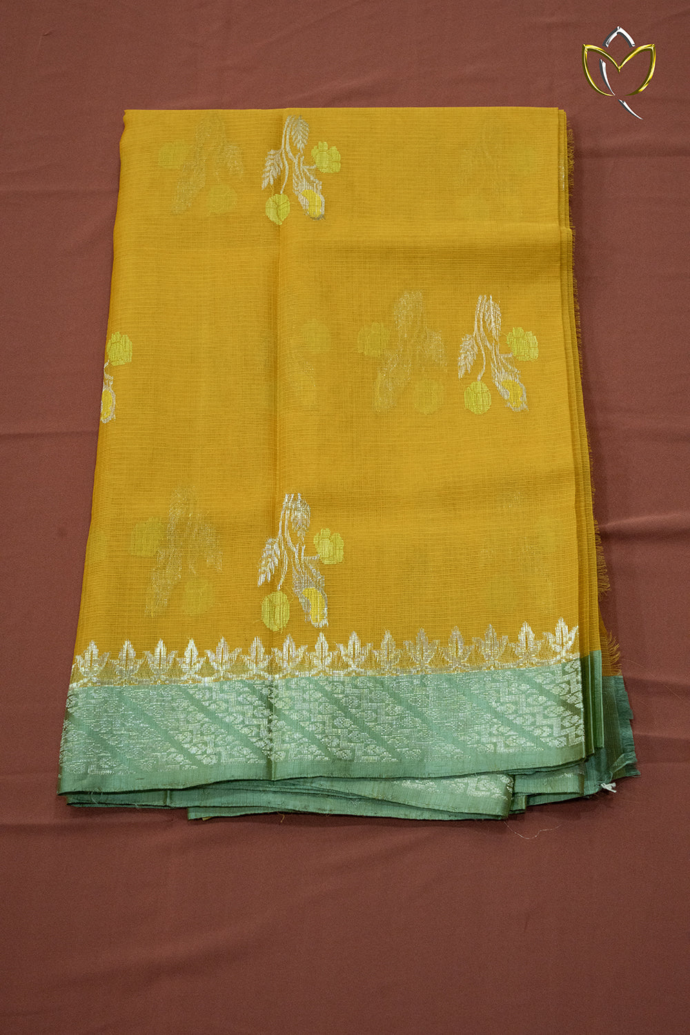 Pure Zari Kota - Mustard Yellow & Mint Green