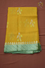 Pure Zari Kota - Mustard Yellow & Mint Green