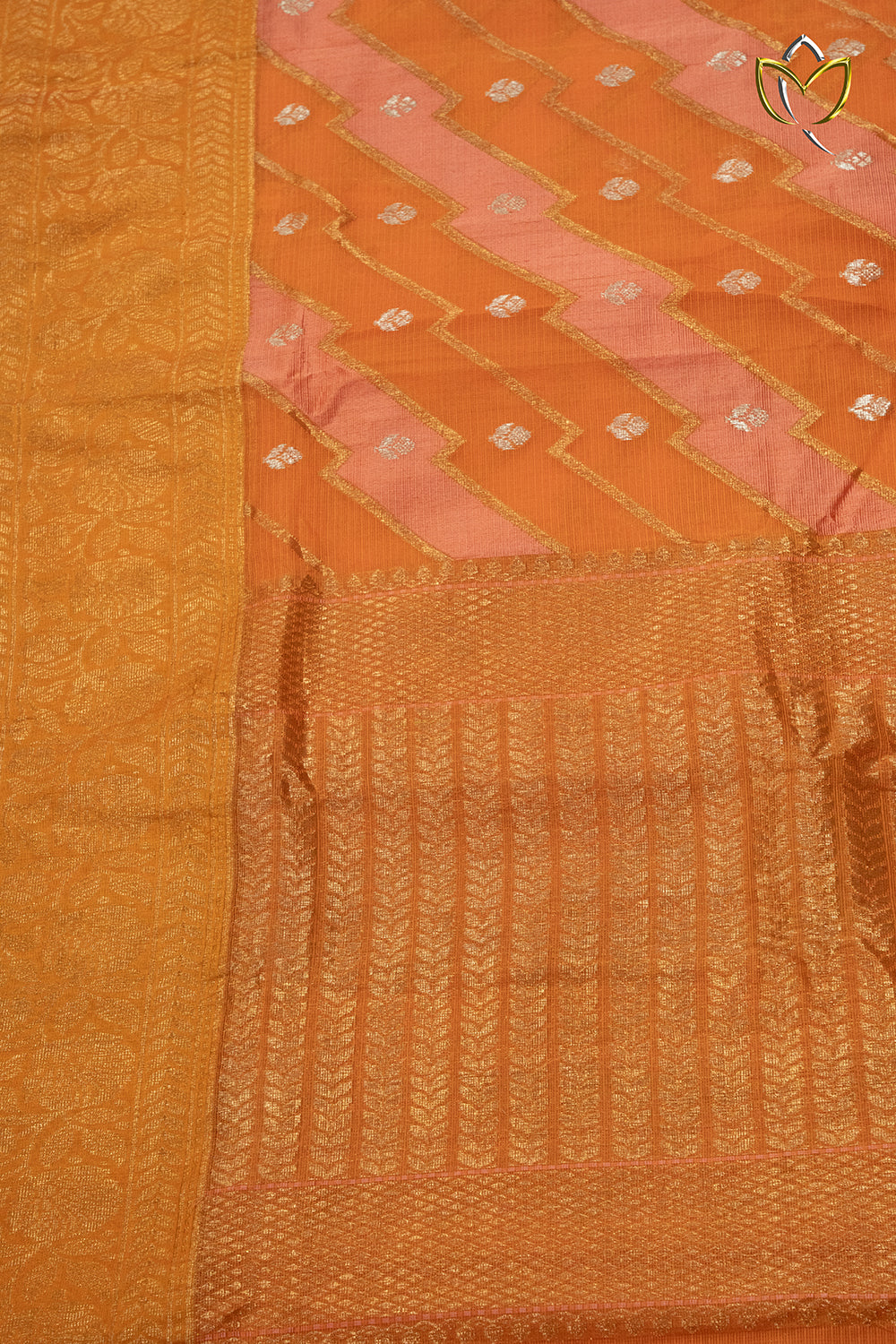 Pure Zari Kota - Peach & Pink