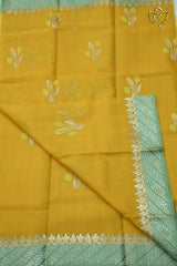 Pure Zari Kota - Mustard Yellow & Mint Green