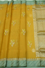 Pure Zari Kota - Mustard Yellow & Mint Green