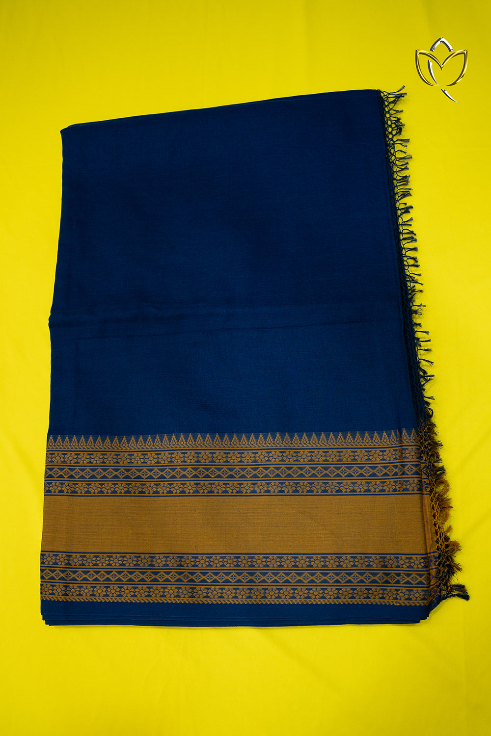 Kanchi Cotton - Navy Blue & Mustard Yellow