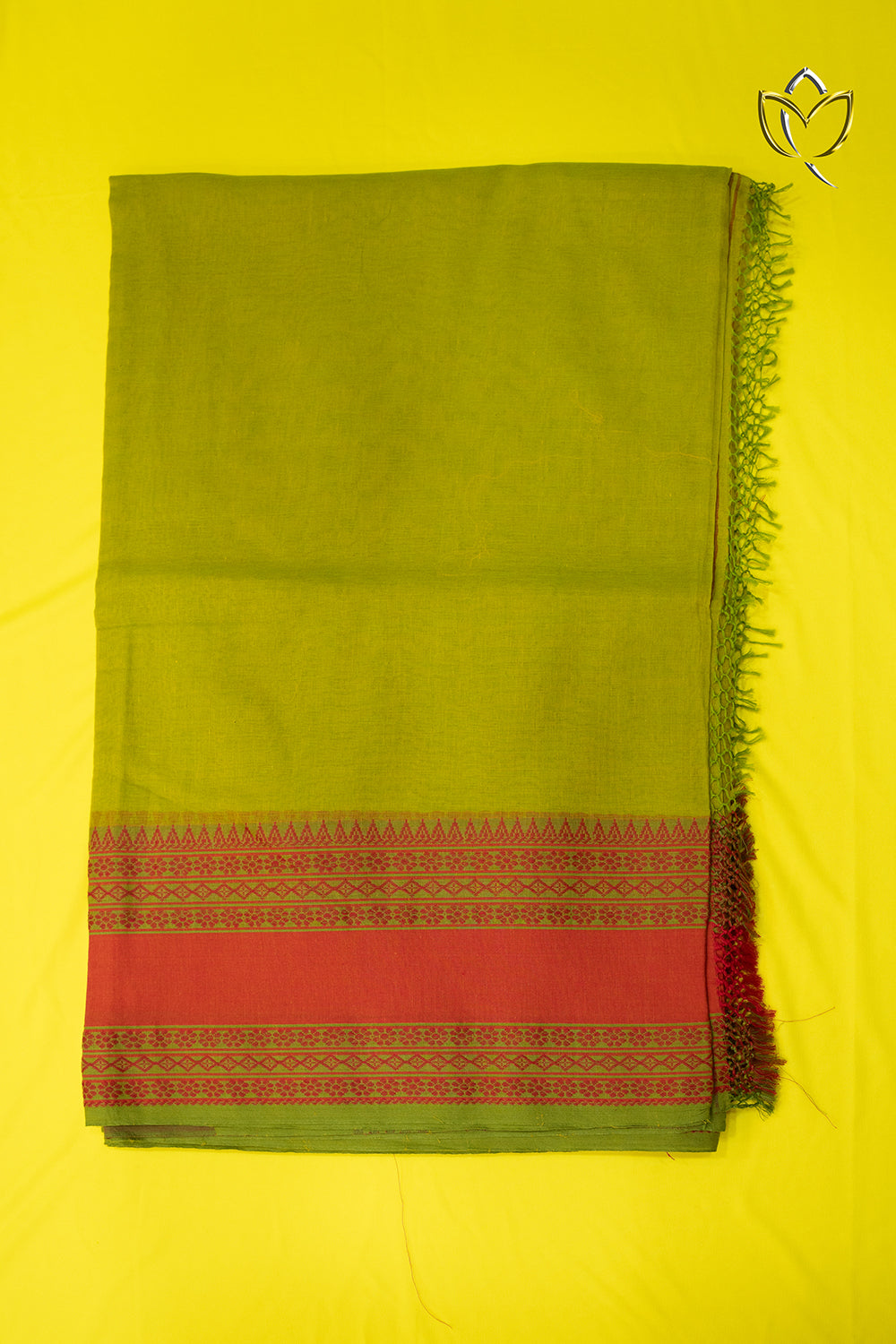 Kanchi Cotton - Dark Olive Green & Red