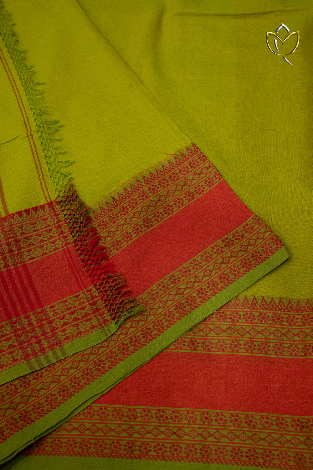 Kanchi Cotton - Dark Olive Green & Red