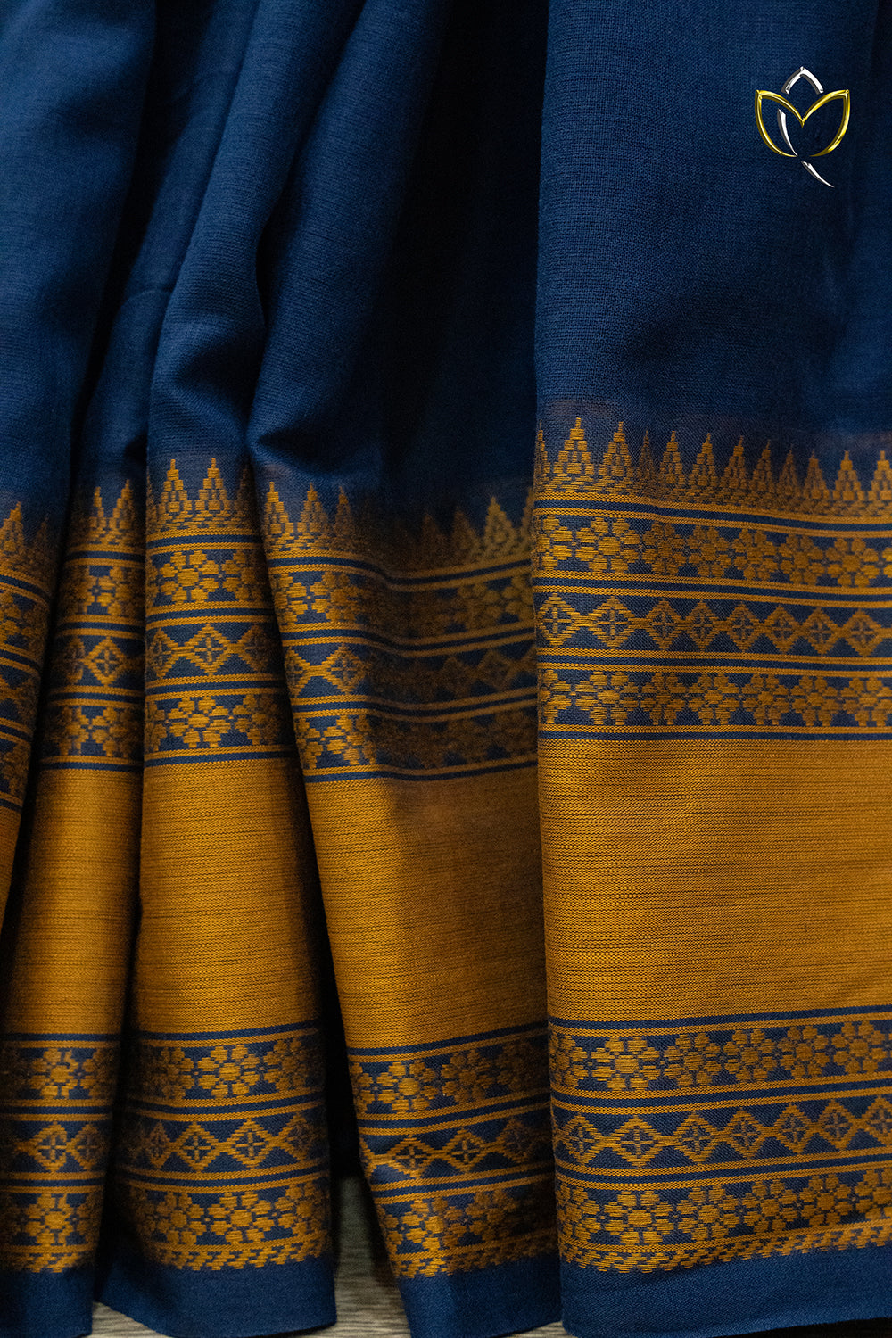 Kanchi Cotton - Navy Blue & Mustard Yellow