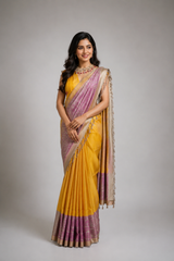 Assam Pattu - Mustard Yellow & Blush Pink