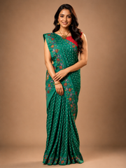 Tussar Silk Saree - Emerald Green