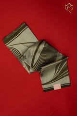 Pure Soft Silk  - Grey & Mehendi Green