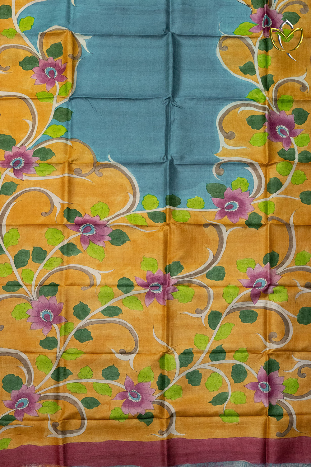 Pure Tussar - Blue & Mustard Yellow