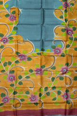 Pure Tussar - Blue & Mustard Yellow