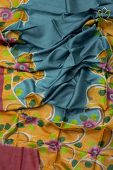 Pure Tussar - Blue & Mustard Yellow