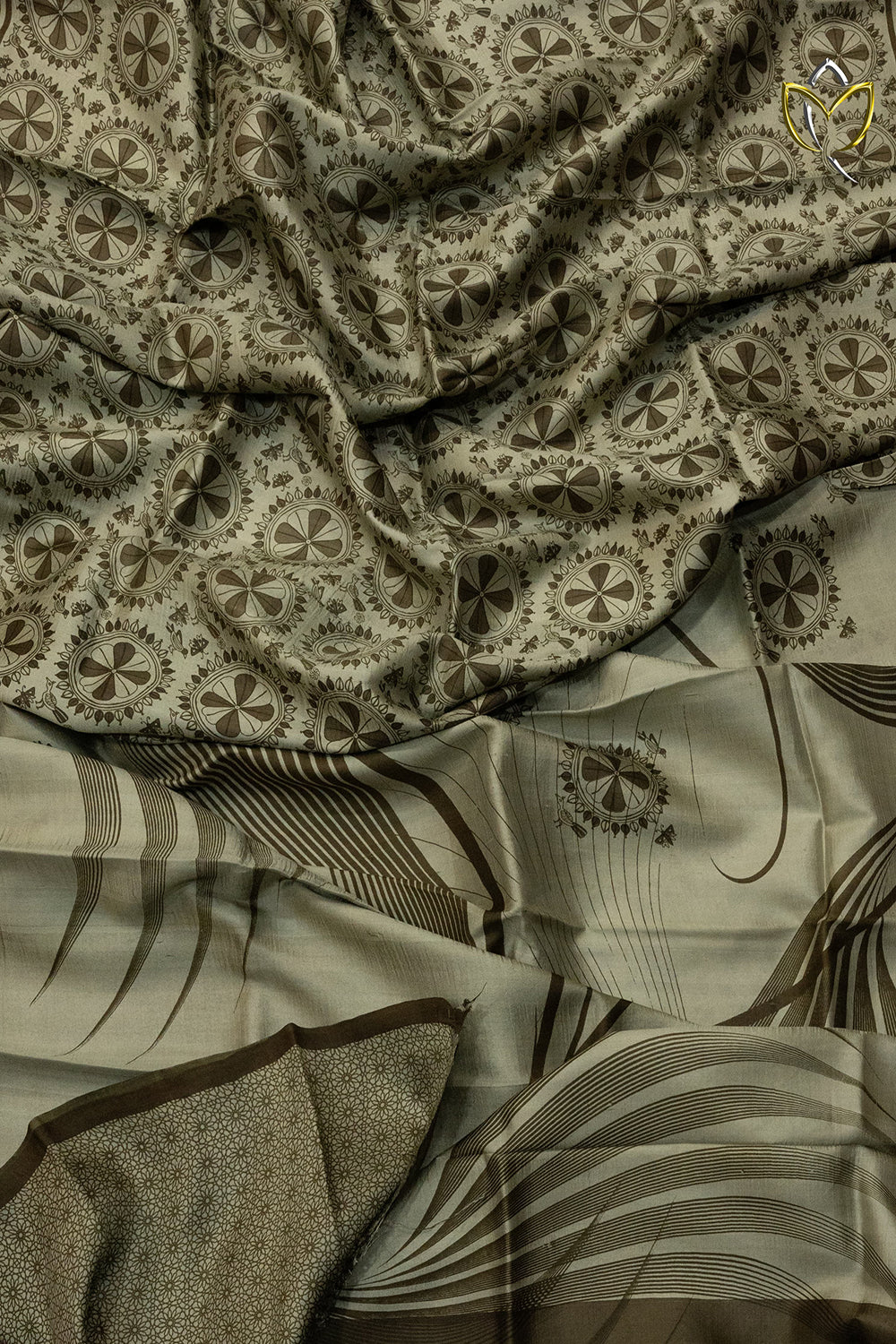 Pure Soft Silk  - Grey & Mehendi Green