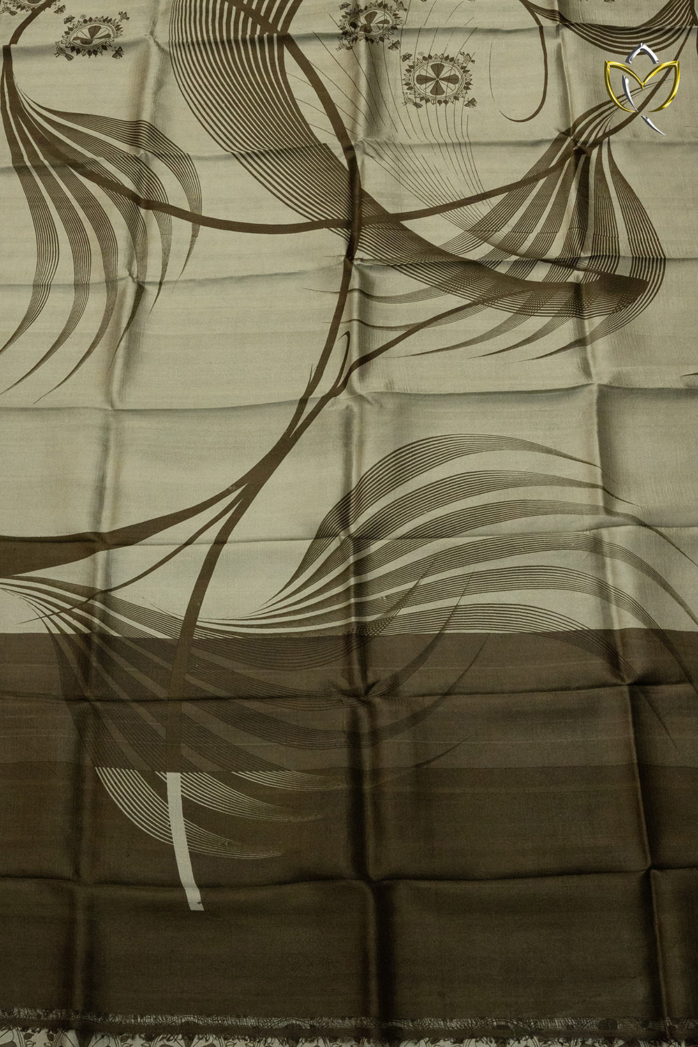 Pure Soft Silk  - Grey & Mehendi Green