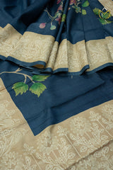 Pure Handloom Tussar - Navy Blue