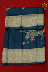 Pure Handloom Tussar - Navy Blue