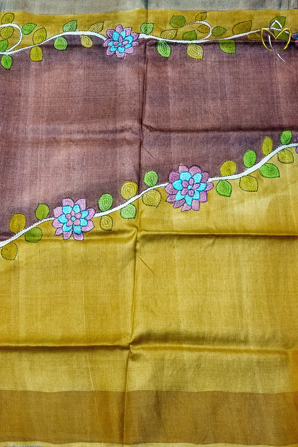 Pure Tussar - Brown & Mustard Yellow