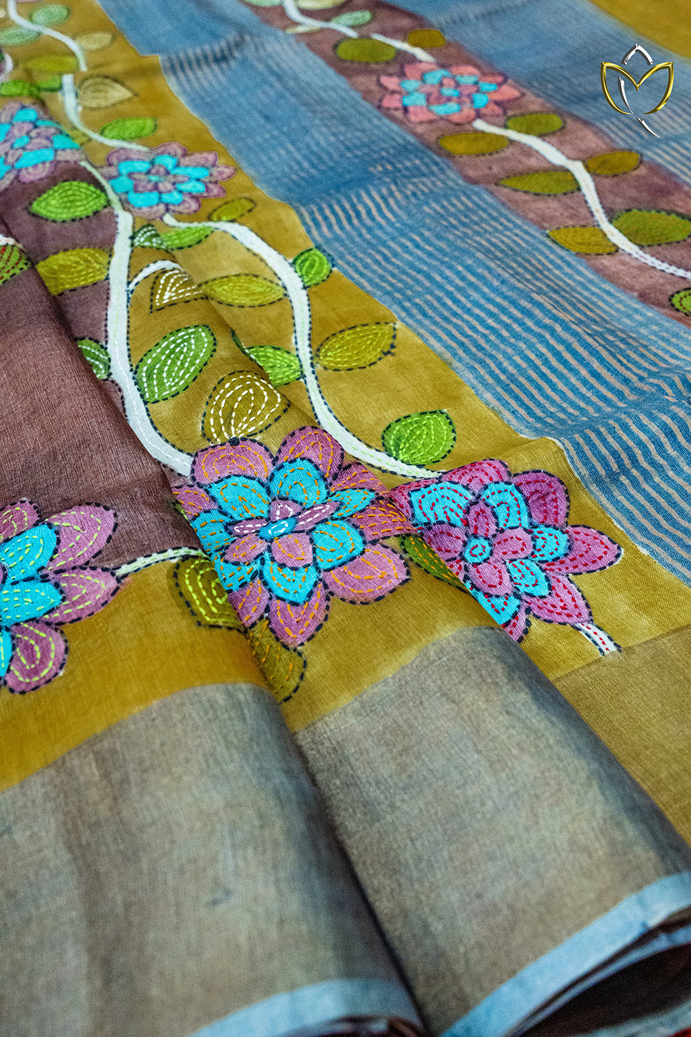 Pure Tussar - Brown & Mustard Yellow