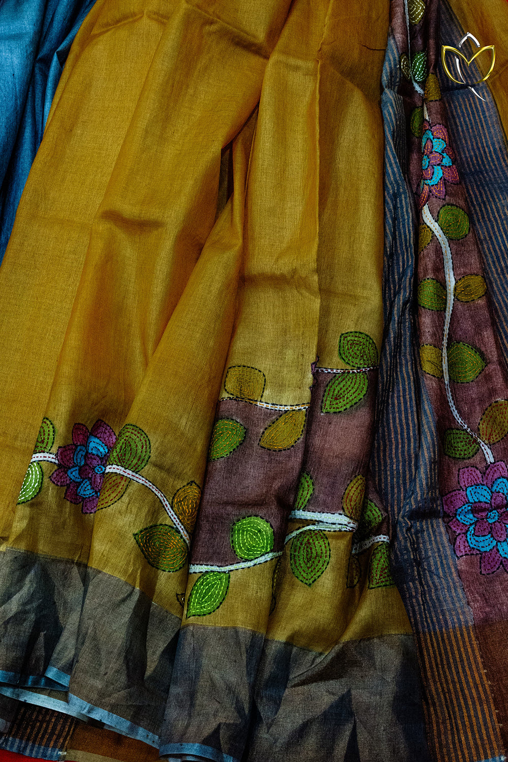 Pure Tussar - Brown & Mustard Yellow