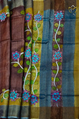 Pure Tussar - Brown & Mustard Yellow