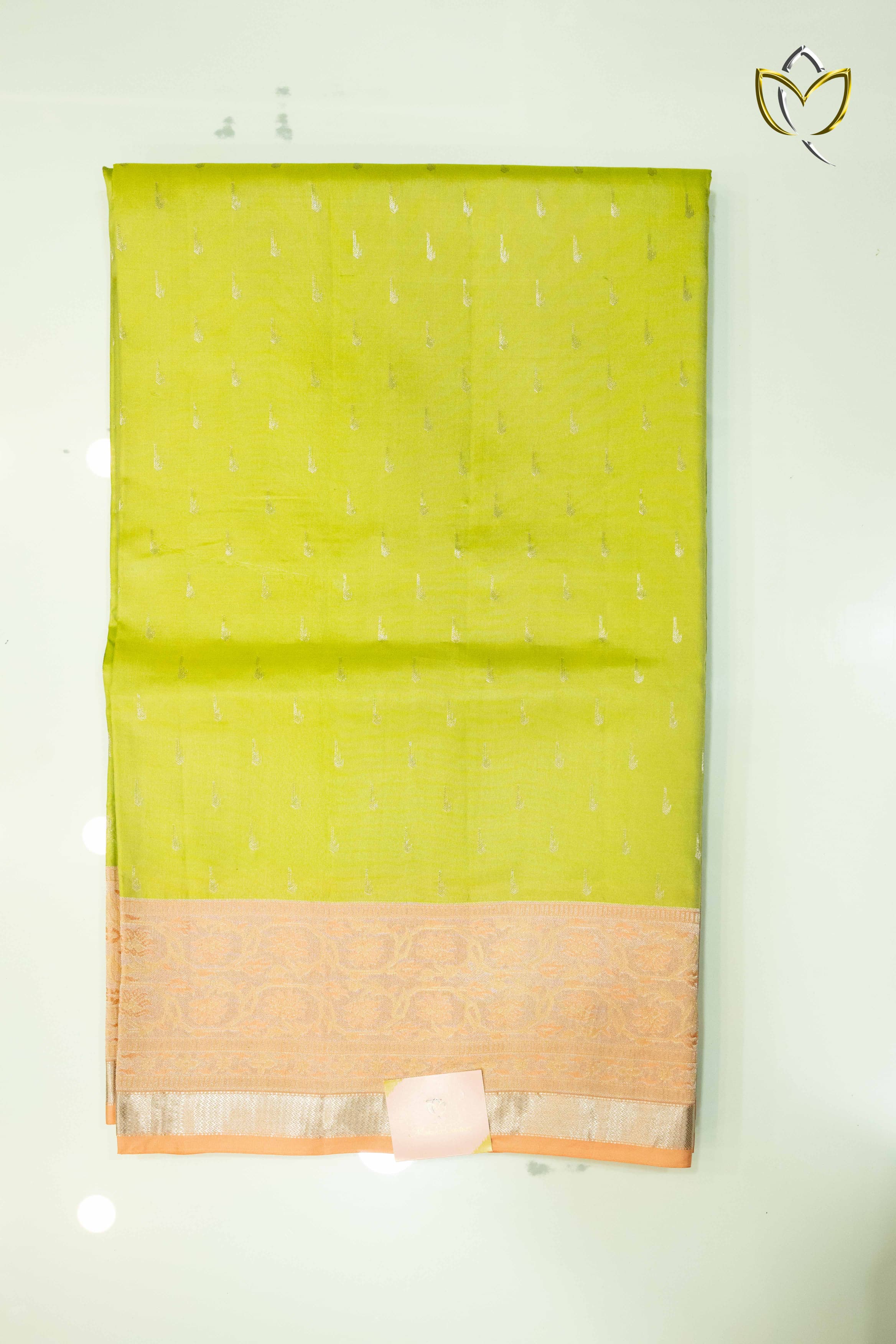 Lightweight Pattu - Neon Green & Peach