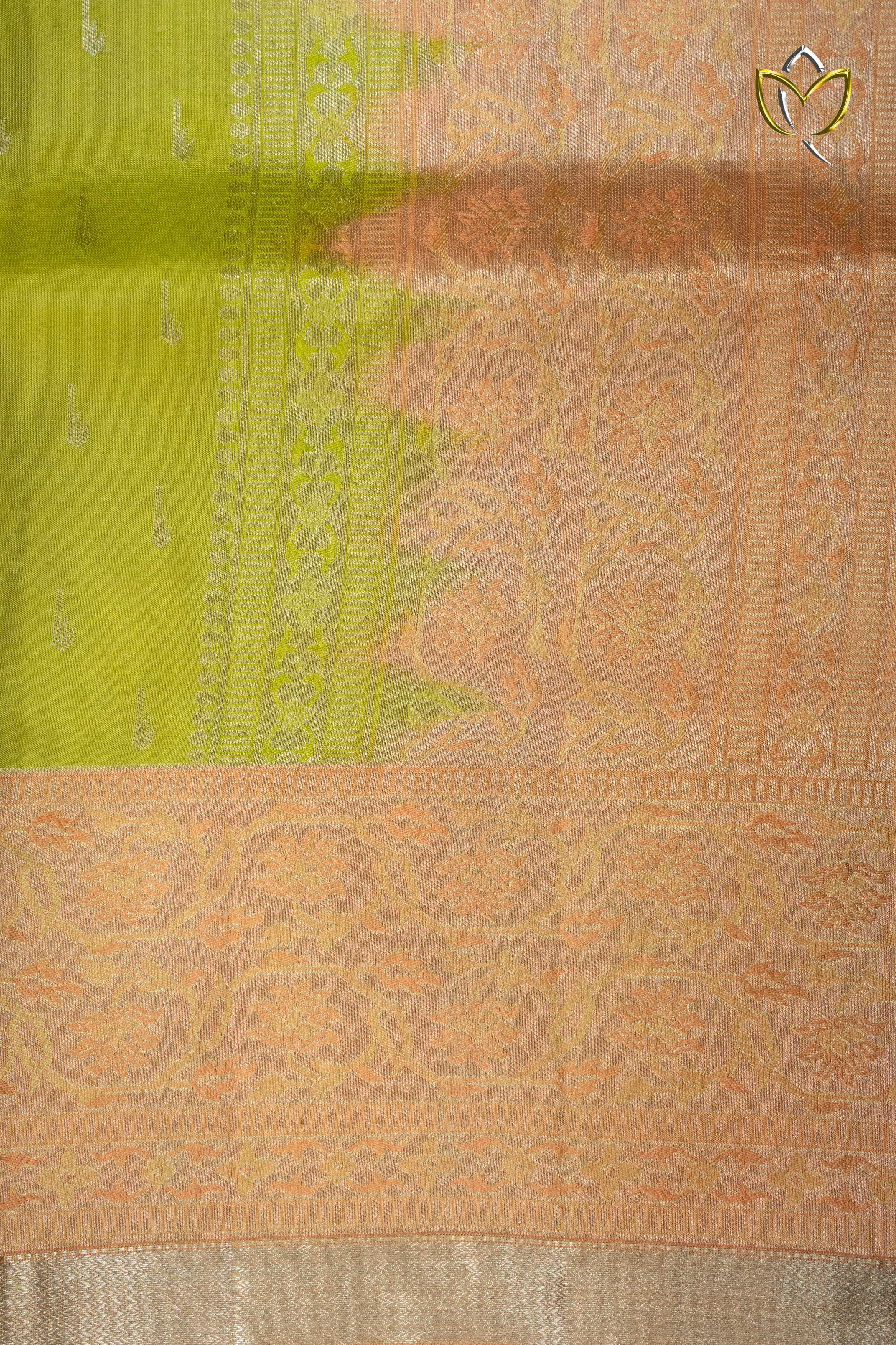 Lightweight Pattu - Neon Green & Peach