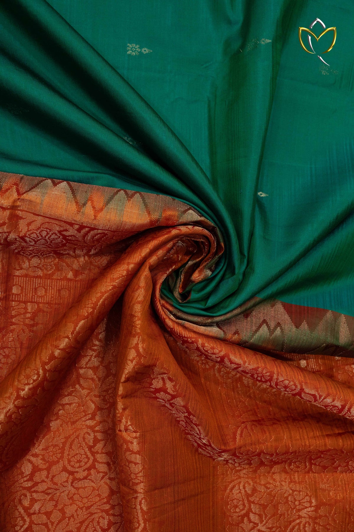 Lightweight Pattu - Rama Green & Orange