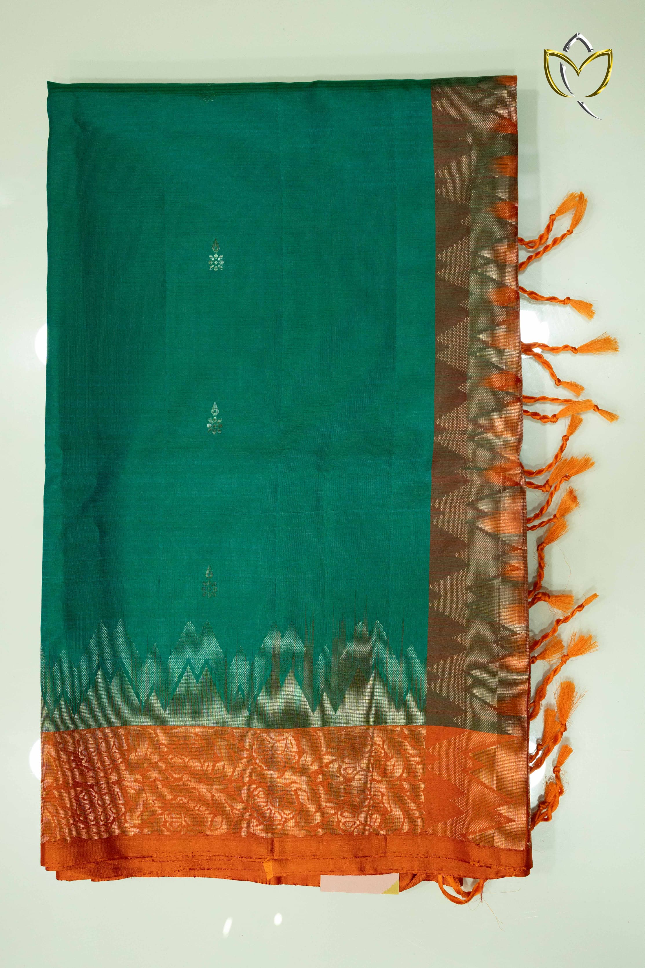 Lightweight Pattu - Rama Green & Orange