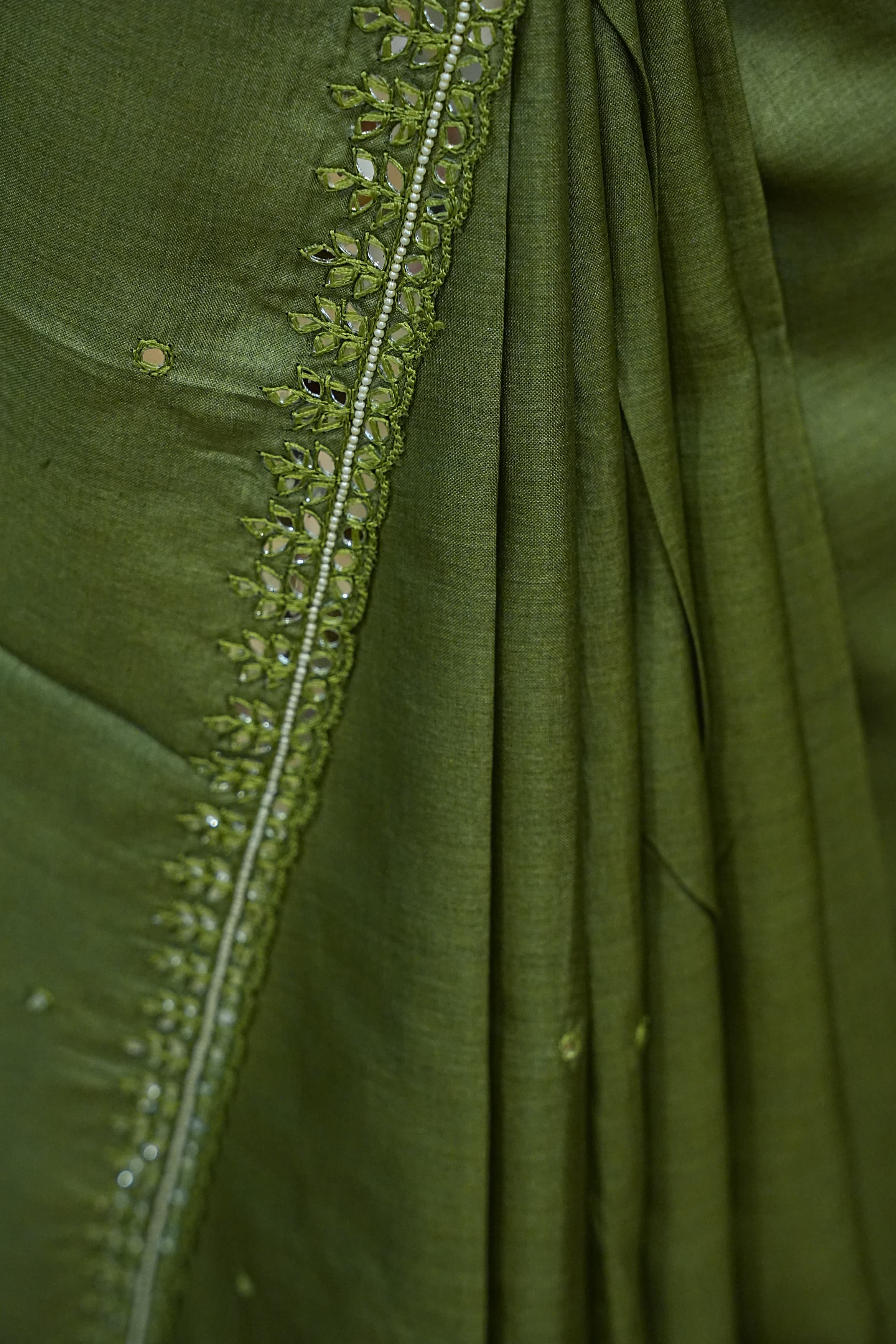 Tussar Handwork - Olive Green
