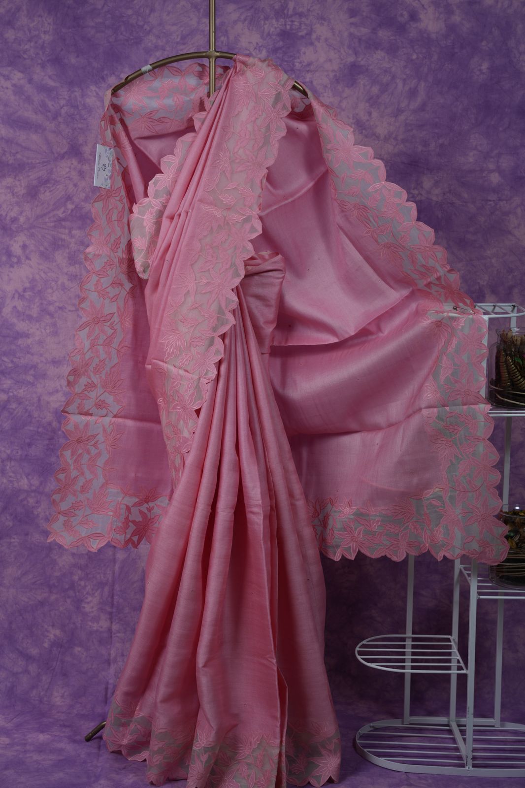 Tussar Applique Work - Pink
