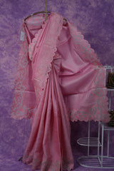 Tussar Applique Work - Pink