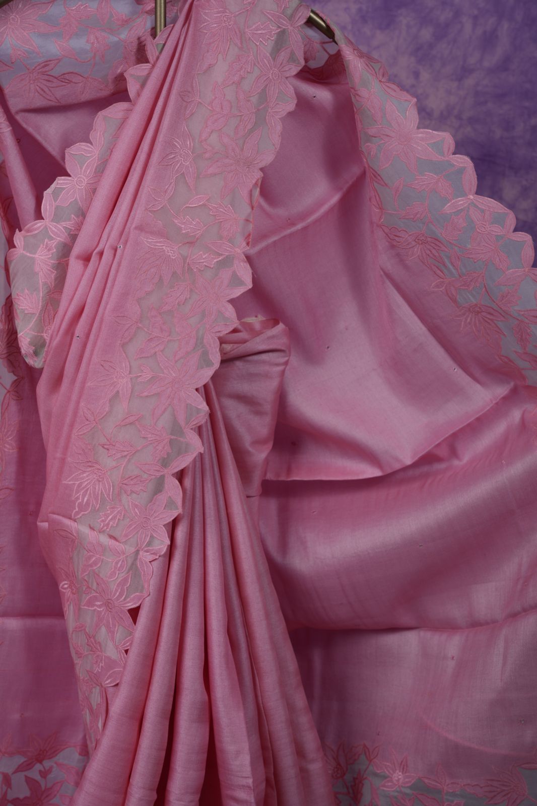 Tussar Applique Work - Pink