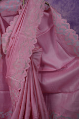 Tussar Applique Work - Pink