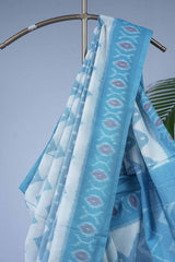 Ikkat cotton - white & Sky Blue