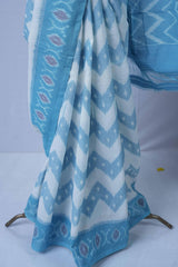 Ikkat cotton - white & Sky Blue
