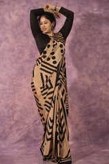 Crepe Saree - Gold & Black Color