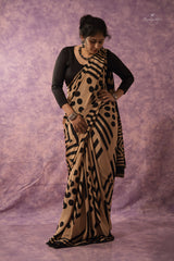 Crepe Saree - Gold & Black Color