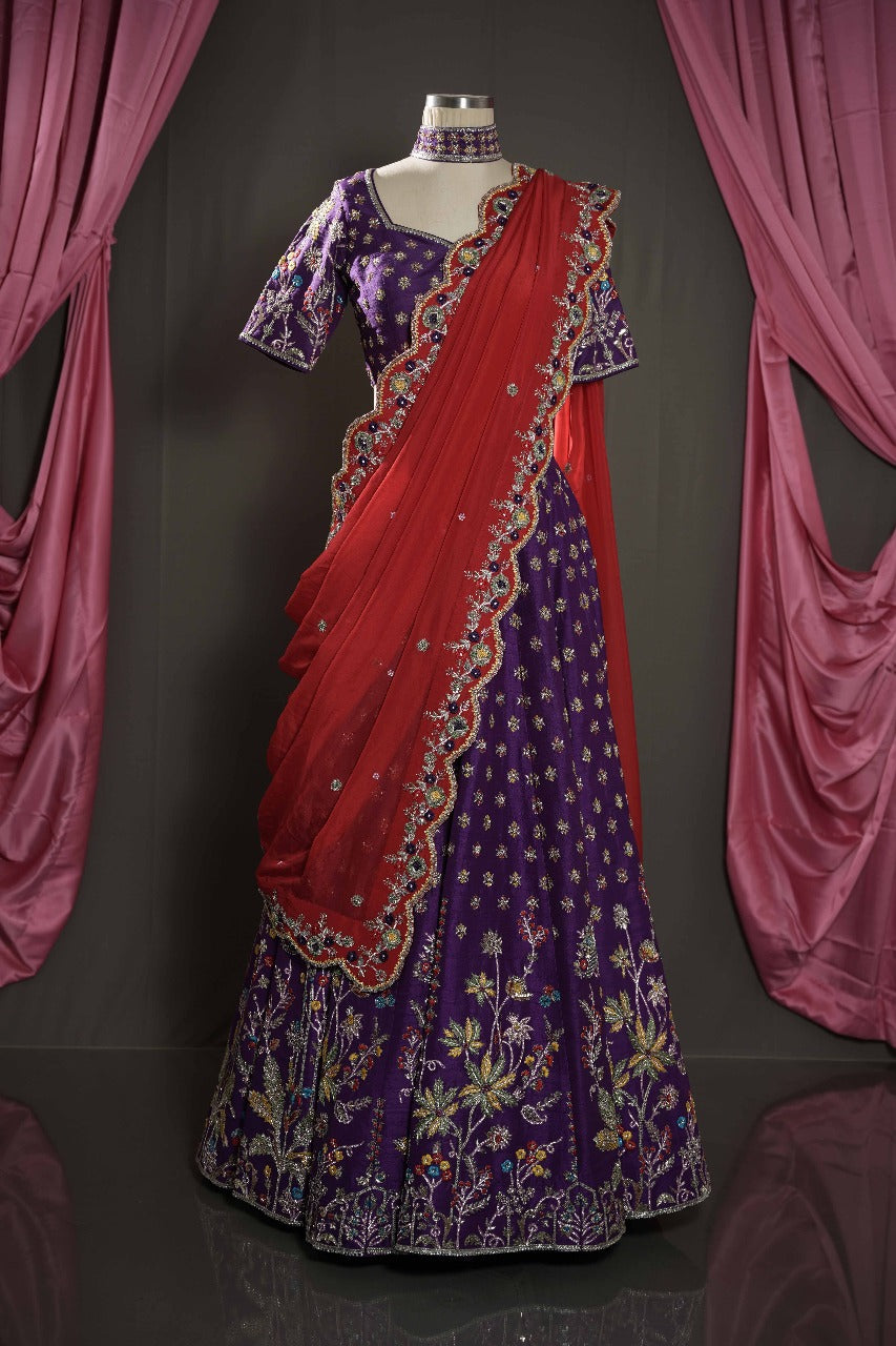 Designer Lehenga – Purple & Red