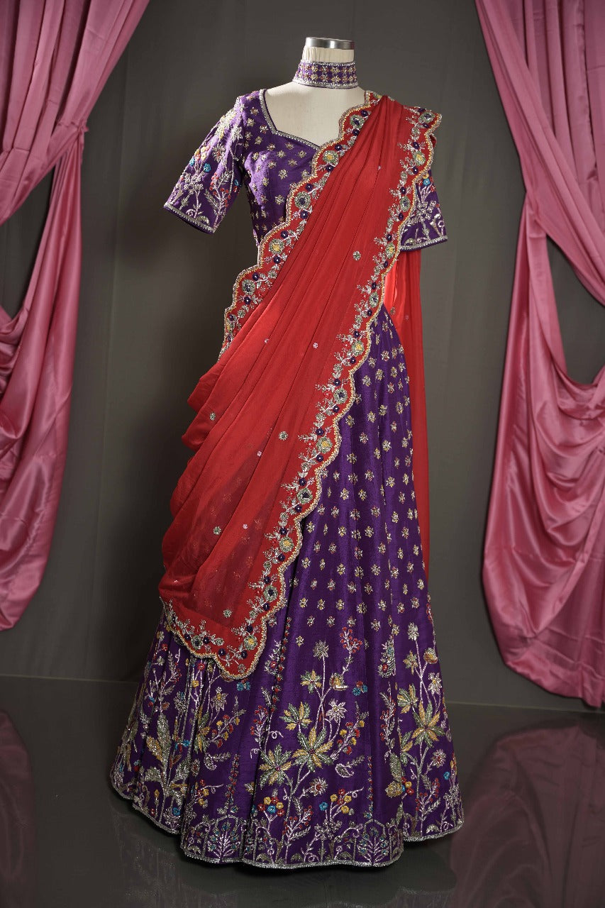 Designer Lehenga – Purple & Red
