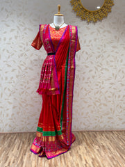 Ikkat Pattu Saree - Rani Pink & Red