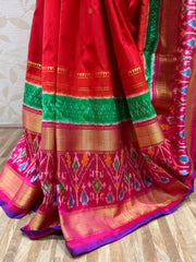 Ikkat Pattu Saree - Rani Pink & Red